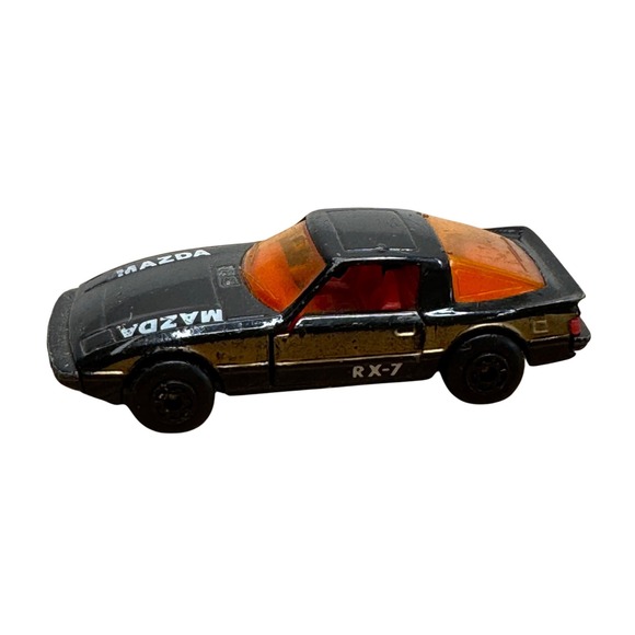 Vintage 1980s matchbox Mazda RX-7 Toy Car Black Diecast Collectible doors open - Picture 1 of 10